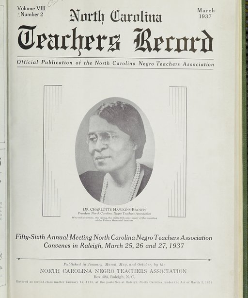 Journal cover with a circle image of Charlotte Hawkins Brown. 