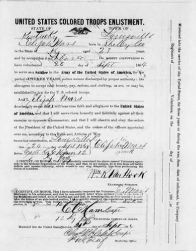 Elijah P. Marrs, Enlistment Papers, (Kentucky U.S. Colored Troops Project, Accessed Aug 1, 2024