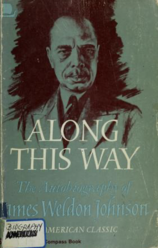 A light green book cover for "Along This Way" with a high-contrast portrait of the author